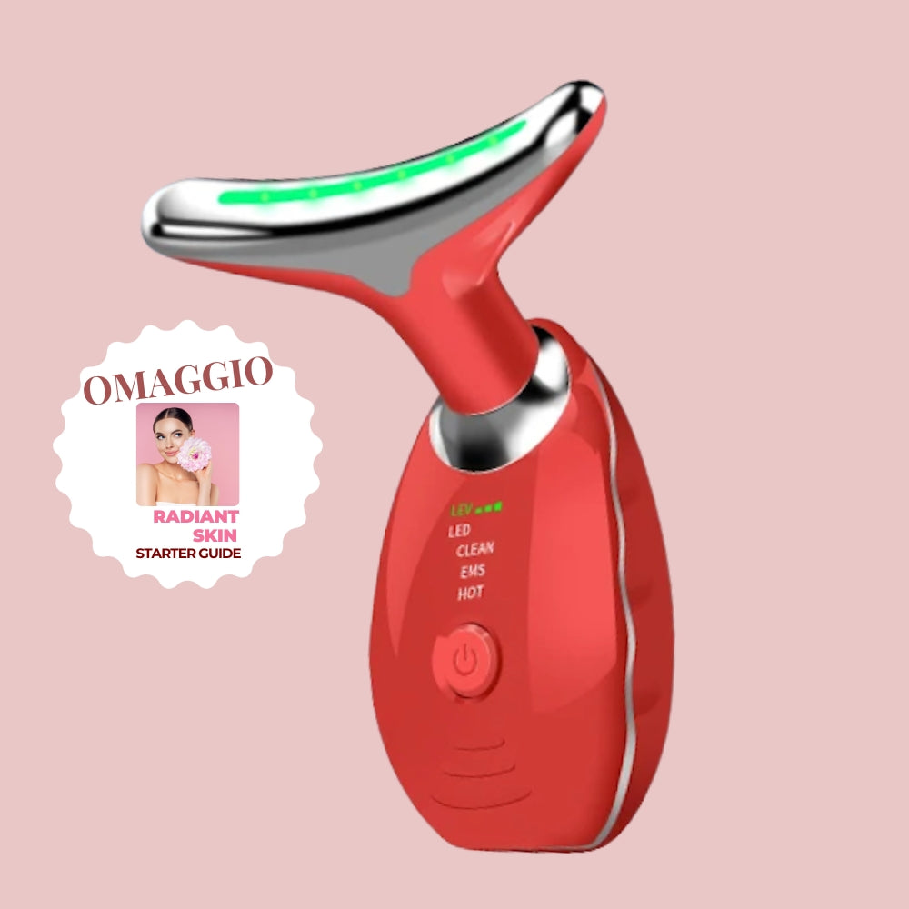RadiantSkin™️ - Massaggiatore anti-età viso e collo con LED e EMS
