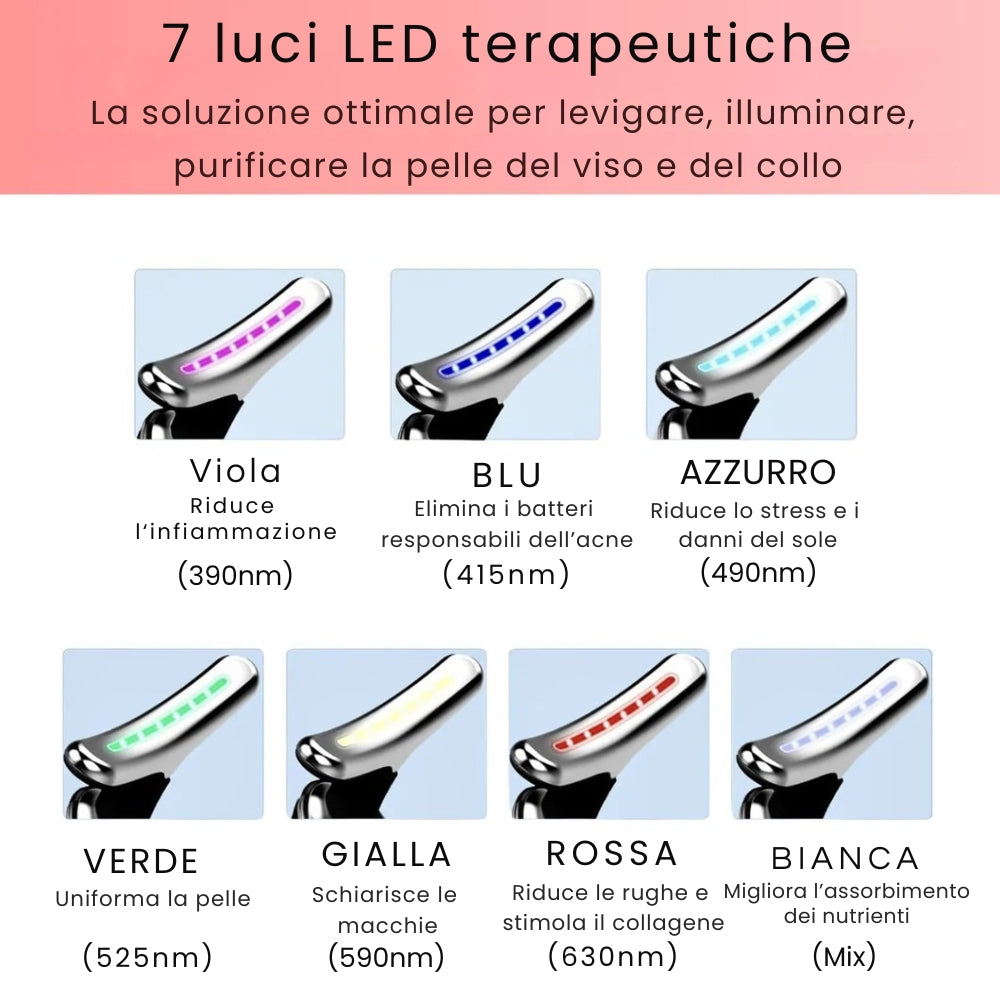 RadiantSkin™️ - Massaggiatore anti-età viso e collo con LED e EMS
