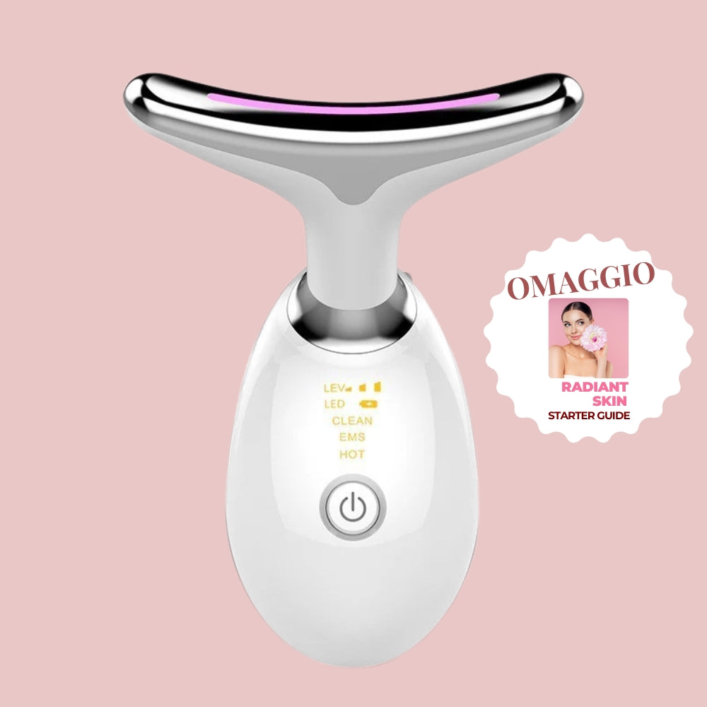 RadiantSkin™️ - Massaggiatore anti-età viso e collo con LED e EMS